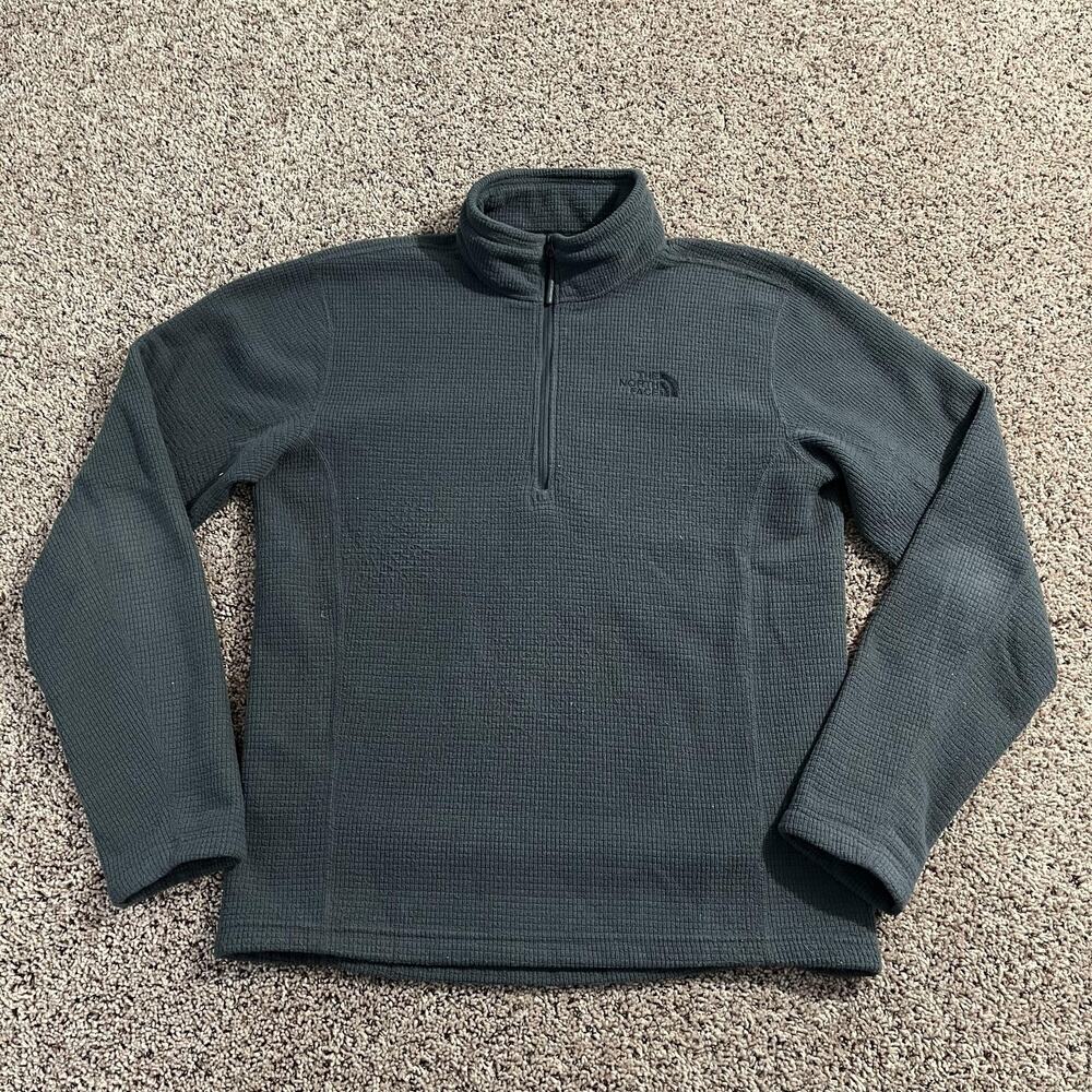 The North‎ Face Fleece Pullover Mens Medium Gray 1/4 Zip Grid Waffle Thermal